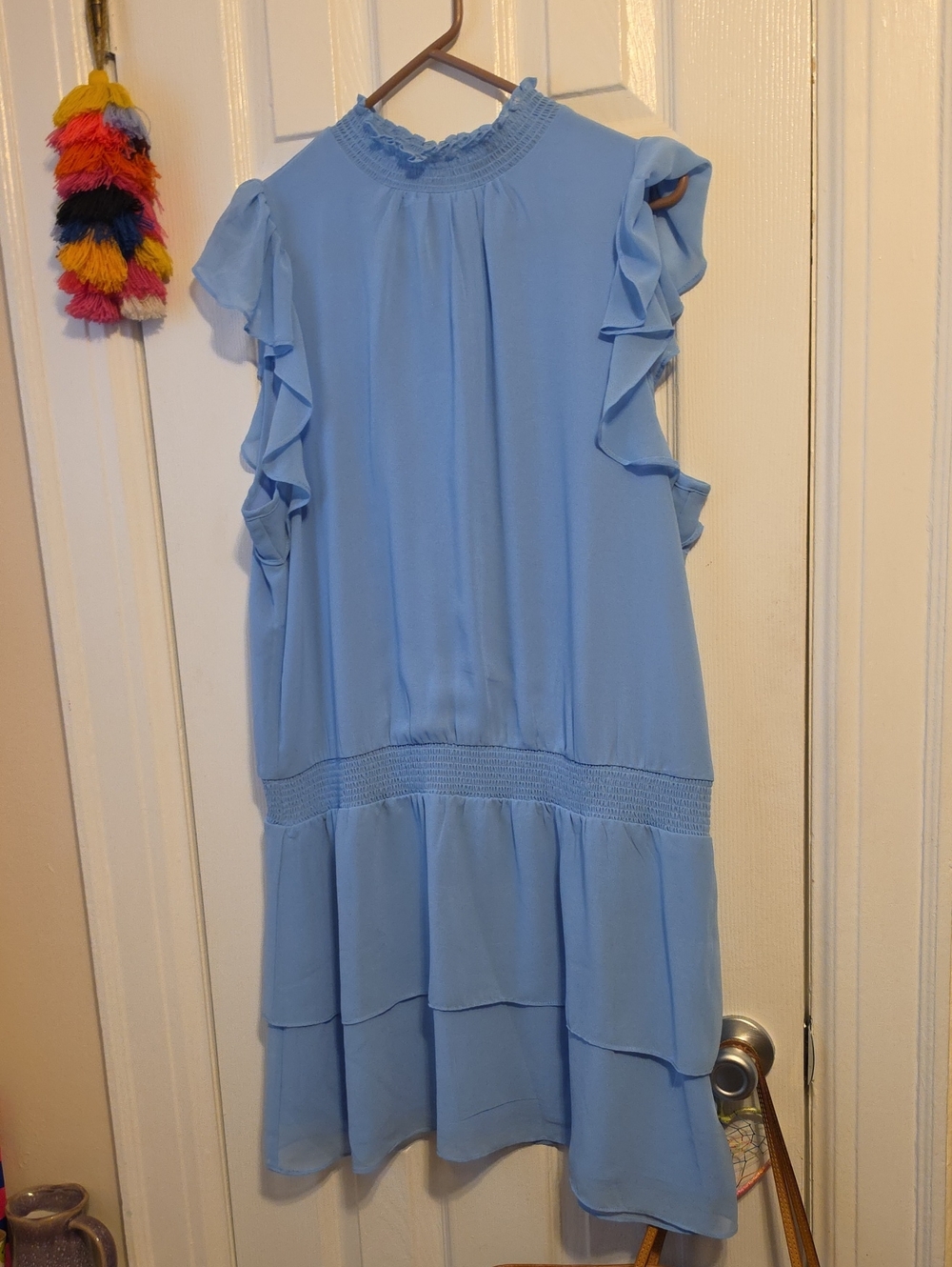 1.State Powder Blue Ruffle Sleeve Women's Dress